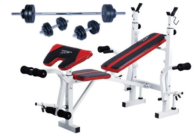 Bench lavička s bicepsový pultem + 50kg nakládací cementový set Spartan